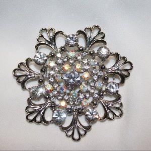Rhinestone snowflake brooch